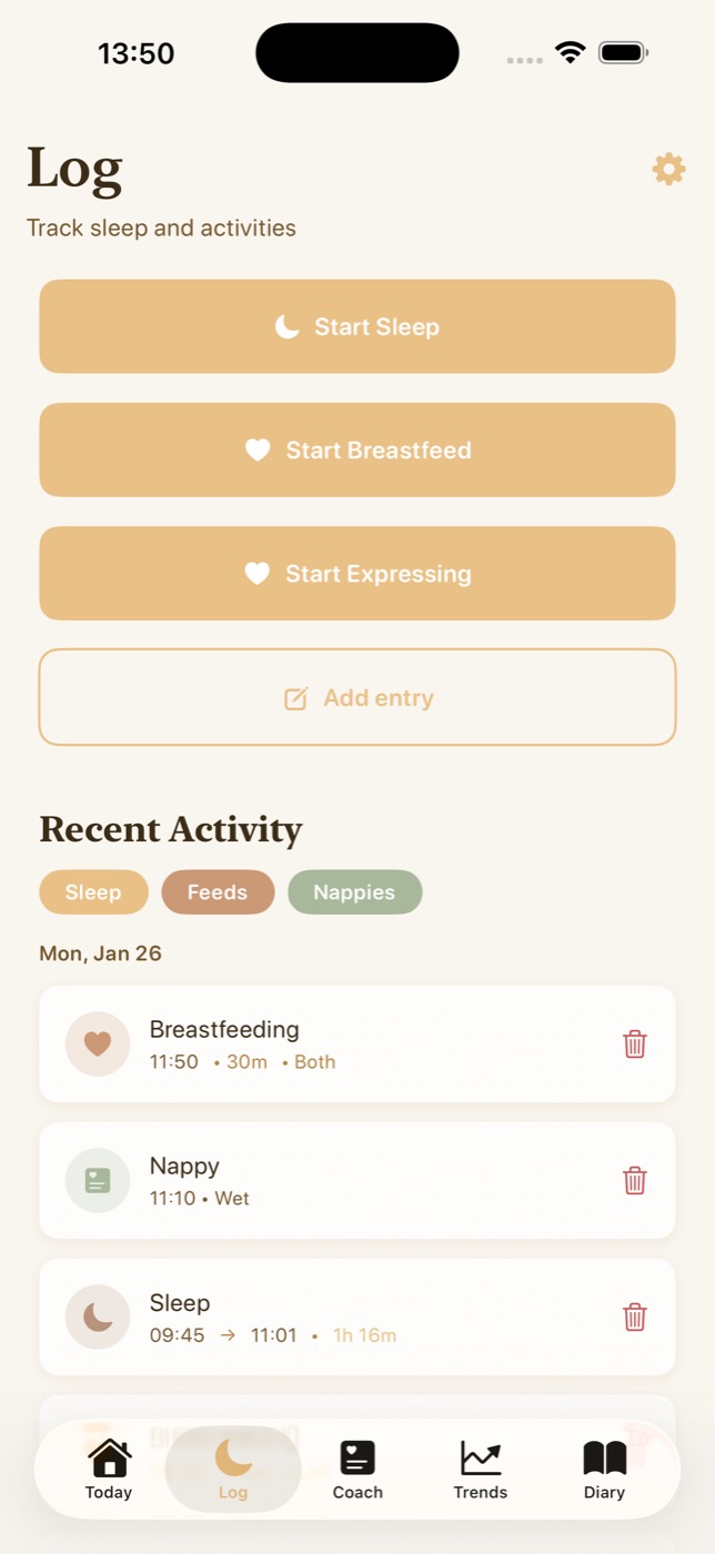 Nestling weekly sleep trends chart for baby